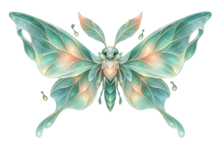 A luminous moth waiting inside the glass